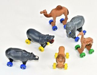 6 Vintage Circus Wild Animal Plastic Toy Train Lion Elephant Rhino Hippo Giraffe