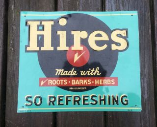 1950 ' s - 60 ' s Vintage Hires Root Beer Old Embossed Tin Cola Soda Sign 5