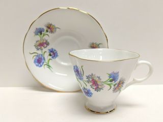Vintage Windsor Bone China Tea Cup And Saucer Cornflower Gold Gilt