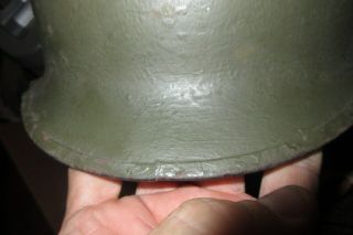 WWII era Army Helmet with Marked Liner.  M1 Front Seam. 4