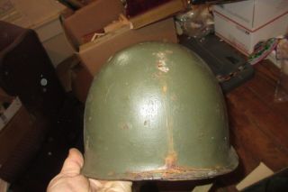 WWII era Army Helmet with Marked Liner.  M1 Front Seam. 5