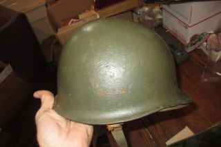 WWII era Army Helmet with Marked Liner.  M1 Front Seam. 6