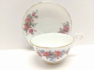 1960s Clarence Bone China English Teacup And Saucer Floral Pattern
