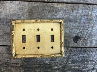 Vtg Sherle Wagner 22K Plated Electrical Plate 3 Switch Ribbon Reed Outlet Cover 6