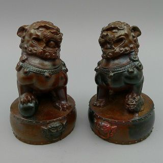 Statue Decor 1pair Natural Old Cinnabar Hand Carved Lions Exorcise Evil Spirits