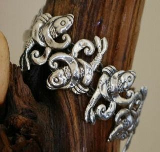 Vtg Mexico Sterling Silver Art Deco Koi Repousse Link Bracelet 41 Grams Taxco