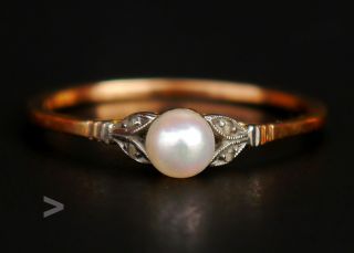Antique Art Deco Ring Solid 18k Gold Pearl Diamonds Øus 7.  25 / 1.  3g