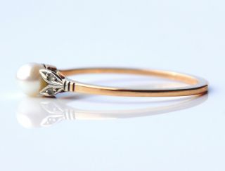 Antique Art Deco Ring solid 18K Gold Pearl Diamonds ØUS 7.  25 / 1.  3g 8