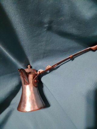 Antique Turkish Coffee Pot Copper Bottom Folding Handle Hand Hammered