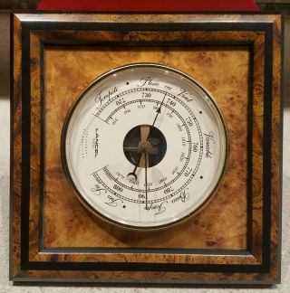 Vintage Lancel Of Paris Barometer Burl Wood,  6 1/4” X 6 1/4”
