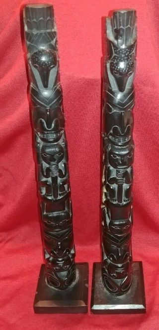 C1900 Rare Matching Pair Authentic Old Haida Northwest Coast Argillite Totem.