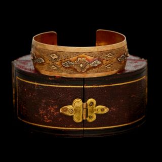 Antique Vintage Art Nouveau 10k Yellow Gold Arts & Crafts Wedding Cuff Bracelet