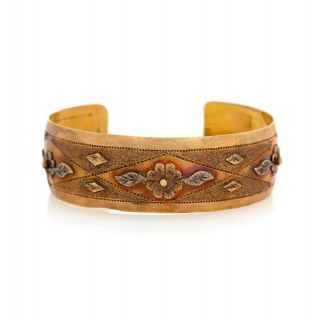Antique Vintage Art Nouveau 10k Yellow Gold Arts & Crafts Wedding Cuff Bracelet 2