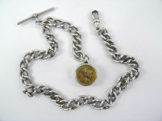 Antique.  925 Sterling Silver Pocket Watch Albert Chain & Cornelian Compass Fob