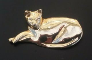 Vtg Rns Solid 14k Gold Cat Kitten Laying Down Brooch Pendant Pin