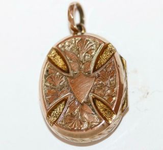 Antique Victorian 18k Rose Gold Repousse Maltese Cross Locket Pendant C1890