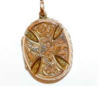 Antique Victorian 18k Rose Gold Repousse Maltese Cross Locket Pendant c1890 7