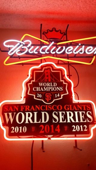Budweiser San Francisco Giants World Champions 2010 2012 2014 Neon Light Rare 2