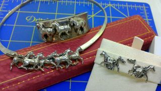 Galloping Mustang Horse Sterling Silver Kabana - Sunrise Jewelry 4 Pc Set