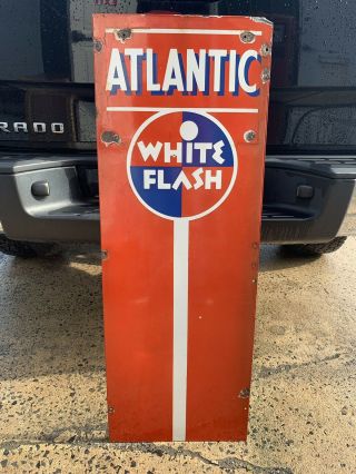 Vintage Atlantic White Flash Porcelain Sign Gas Oil Pump Door Motor Wayne 60
