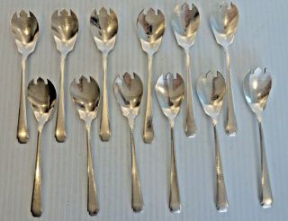 Set 12 Sterling Silver Ice Cream Forks,  No Monogram,  Wallace " Rhythm ",  Pat.  1929