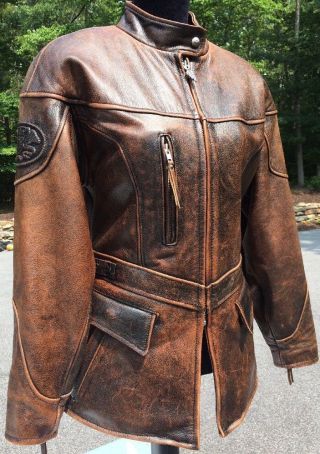 Vintage Harley Davidson Brown Leather Jacket Women Xs Distressed Coat