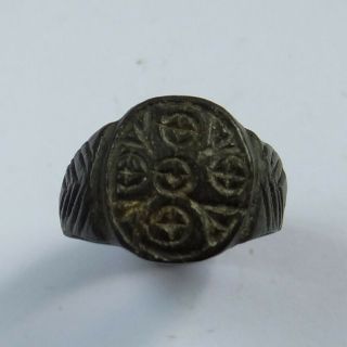 MEDIEVAL ANCIENT ARTIFACT BRONZE RING WITH CROSSES 2