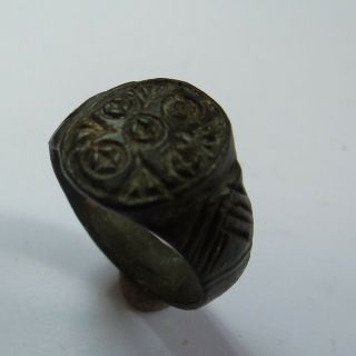 MEDIEVAL ANCIENT ARTIFACT BRONZE RING WITH CROSSES 3