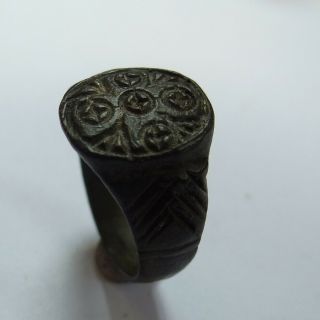 MEDIEVAL ANCIENT ARTIFACT BRONZE RING WITH CROSSES 4