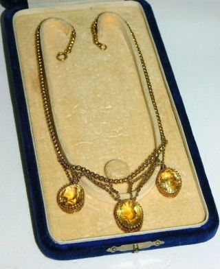 Fine,  Antique,  Victorian 9ct Gold,  Natural Citrine Drop Festoon Necklace 18g