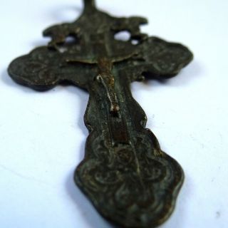 Russian Old Ancient Artifact Bronze Orthodox Cross Inscription On The Back