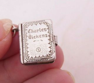 Fine Silver Rare Charles Dickens Miniature Booklet Pendant,  925