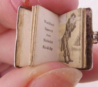 Fine silver rare Charles Dickens miniature booklet pendant,  925 4