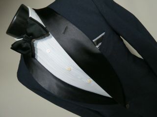 Gorgeous Vtg After Six Classic Midnight Blue Black Trim Shawl Tuxedo Suit 40 R