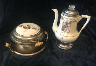 Vintage Royal Rochester Golden Pheasant Porcelain Top Waffle Iron/percolator Set