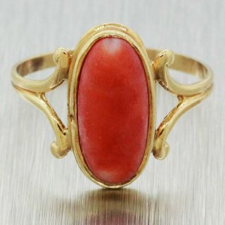 Vintage Estate 14k Solid Yellow Gold Angel Skin Coral Cocktail Ring