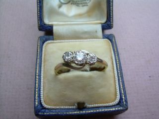 Antique Victorian 18ct Gold Three Stone Natural Diamond Ring Approx 50pts Size V