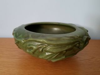Bowl PETERS REED Art Pottery VINES PERECO Matte GREEN Arts & Crafts Mission Vtg 2