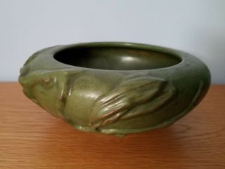 Bowl PETERS REED Art Pottery VINES PERECO Matte GREEN Arts & Crafts Mission Vtg 3