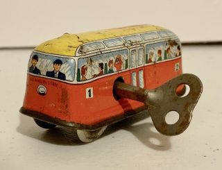 Vintage Tin Wind Up Toy Train Trolly Car With Key Made In Western Germany