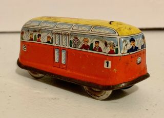 Vintage Tin Wind Up Toy Train Trolly Car with Key Made in Western Germany 2