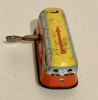 Vintage Tin Wind Up Toy Train Trolly Car with Key Made in Western Germany 3