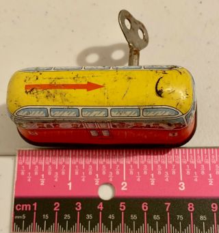 Vintage Tin Wind Up Toy Train Trolly Car with Key Made in Western Germany 4