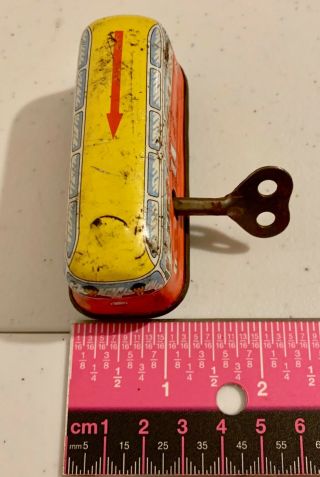 Vintage Tin Wind Up Toy Train Trolly Car with Key Made in Western Germany 5