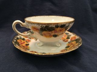 Vintage Yada Yellow Rose’s China 3 - Footed Tea Cup And Saucer
