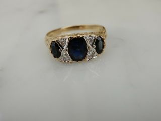 A Vintage 9 Ct Gold Blue Sapphire And Diamond Cluster Ring