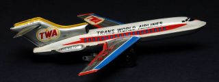 Rare vintage friction Japan tin toy of early 70s Airplane Boeing 727 TWA 4