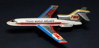 Rare vintage friction Japan tin toy of early 70s Airplane Boeing 727 TWA 5