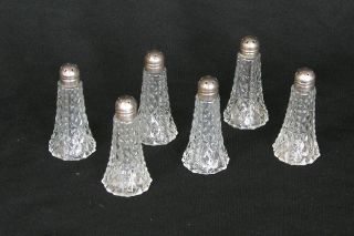 Set Of 6 Glass Salt & Pepper Shakers With Sterling Silver Tops