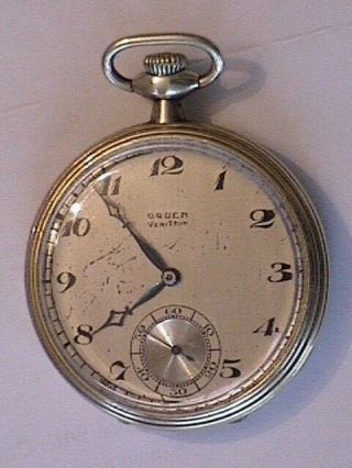 Vintage 43.  5mm 14k Solid Gold Gruen 17j " Verithin " Open Face Pocket Watch